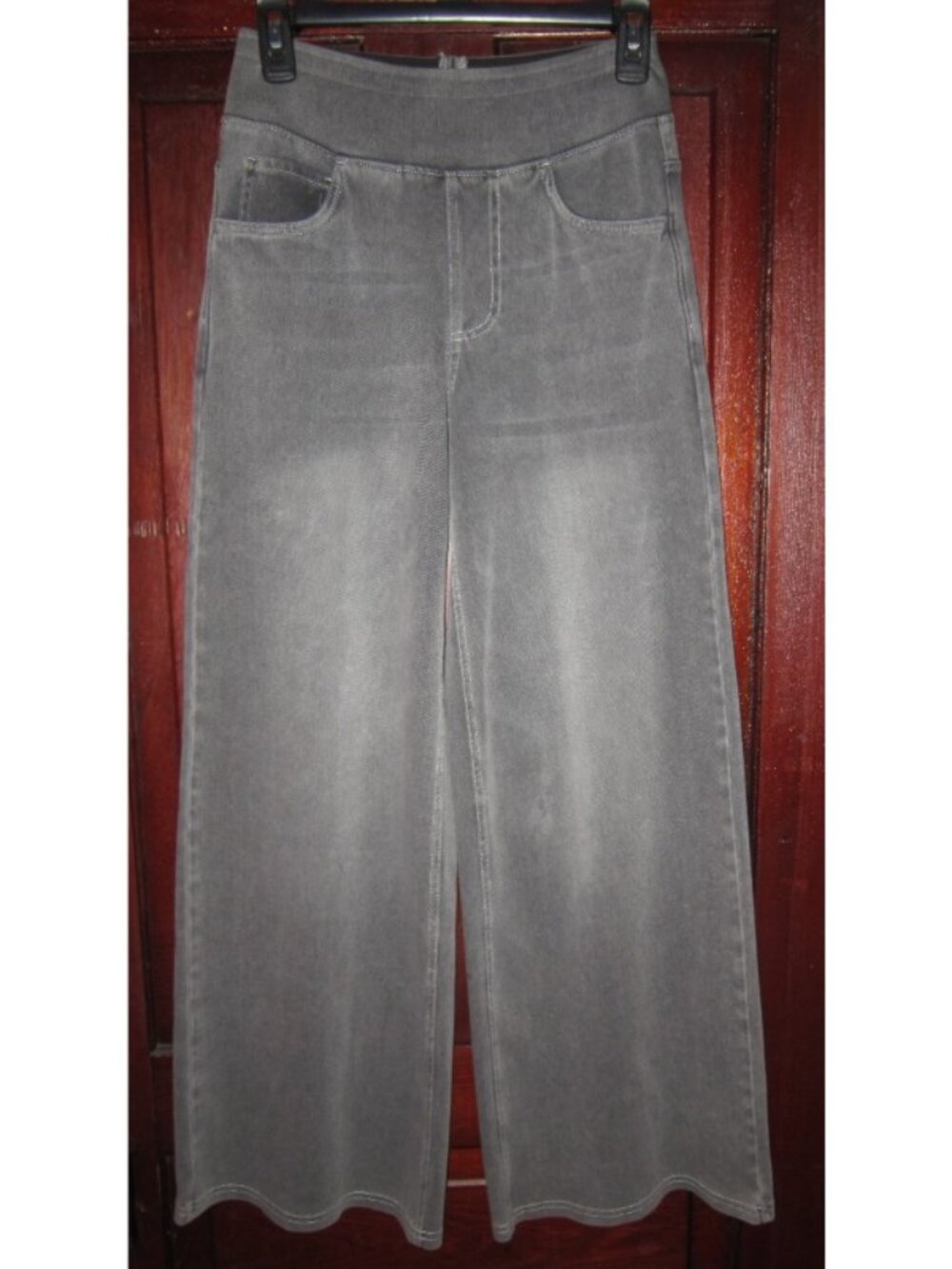 Halara XS Petite Flex Jeans Pull On Baggy Wide Pockets Stretchy Gray High Rise